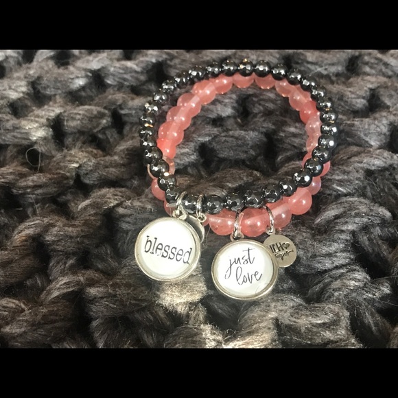 NLH Inspirational Cherry Quartz Stretch Charm Bracelet - Picture 3 of 11